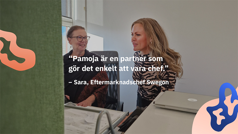 Sara på Swegon pratar med Ida från Pamoja som bidrar till att verksamheten utvecklas.